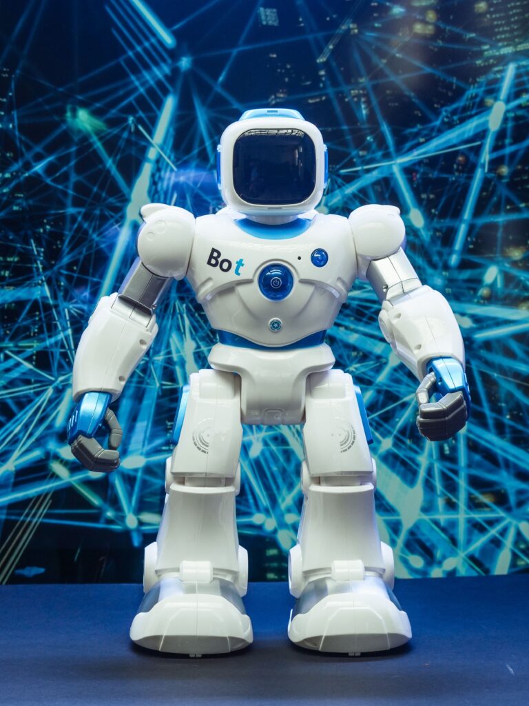 Robot de tecnología y red azul